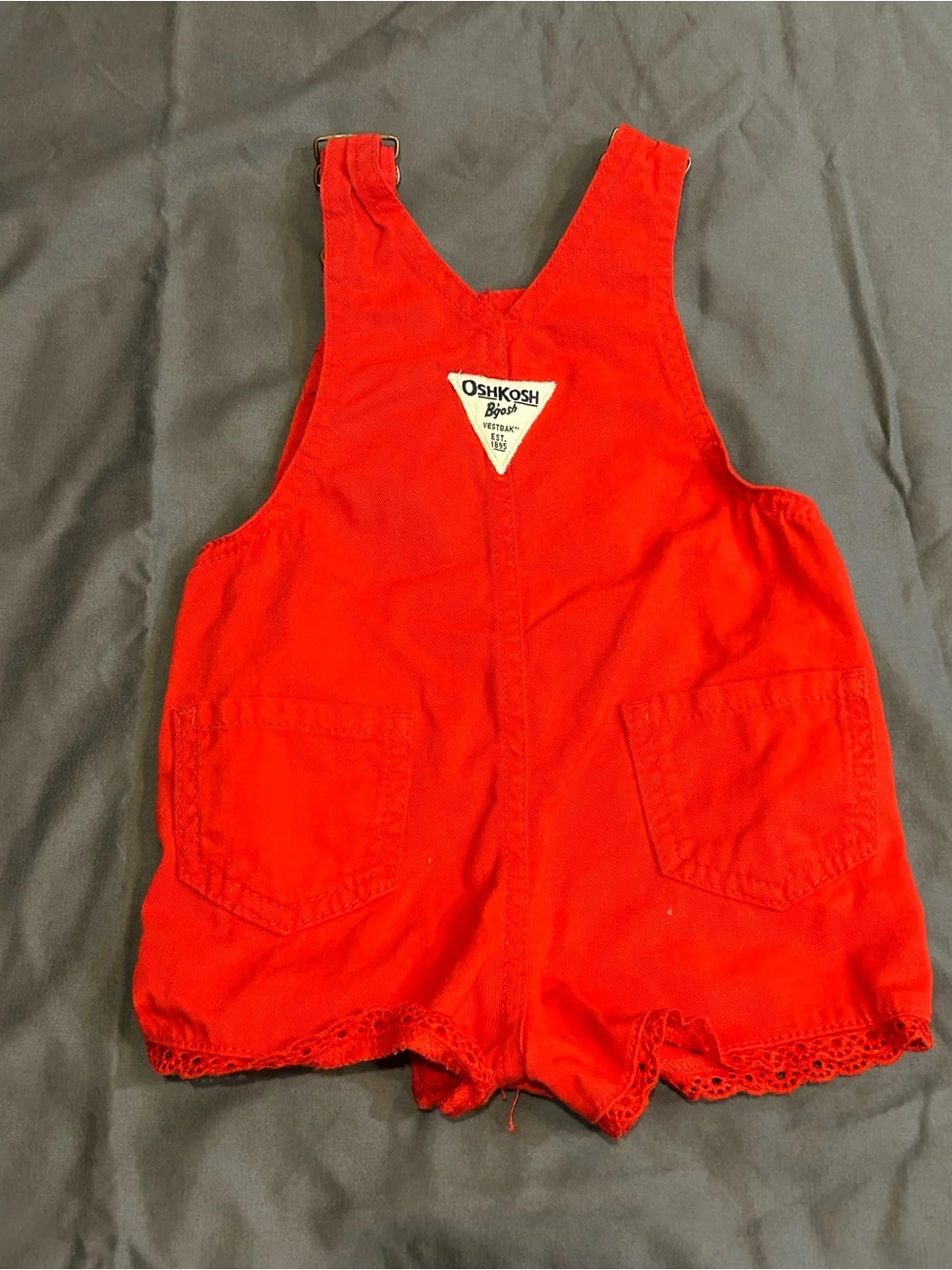 OshKosh B'gosh Bright Red Girls Short Overalls with Lace Trim 6 mos